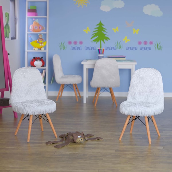 Flash Furniture Kids Shaggy Dog White Accent Chair, PK4 4-DL-DA2018-1-W-GG - main